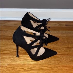 Manolo Blahnik tie front suede high heels